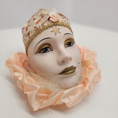 Porcelain Hand Painted Women Mardi-Gras Head Gold /Peach Decorations Table Decor