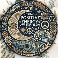 Bring Positive Energy Moon Peace Symbol Metal Sign Boho Spiritual Tin Wall Decor