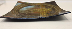 Decorative Fused Glass Square Glass Plate Gold, Brown w/Glitter High Gloss 9.5″