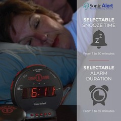 Dual Extra Loud Alarm Clock with Bed Shaker, Black | Sonic Alert Vibrating Alarm