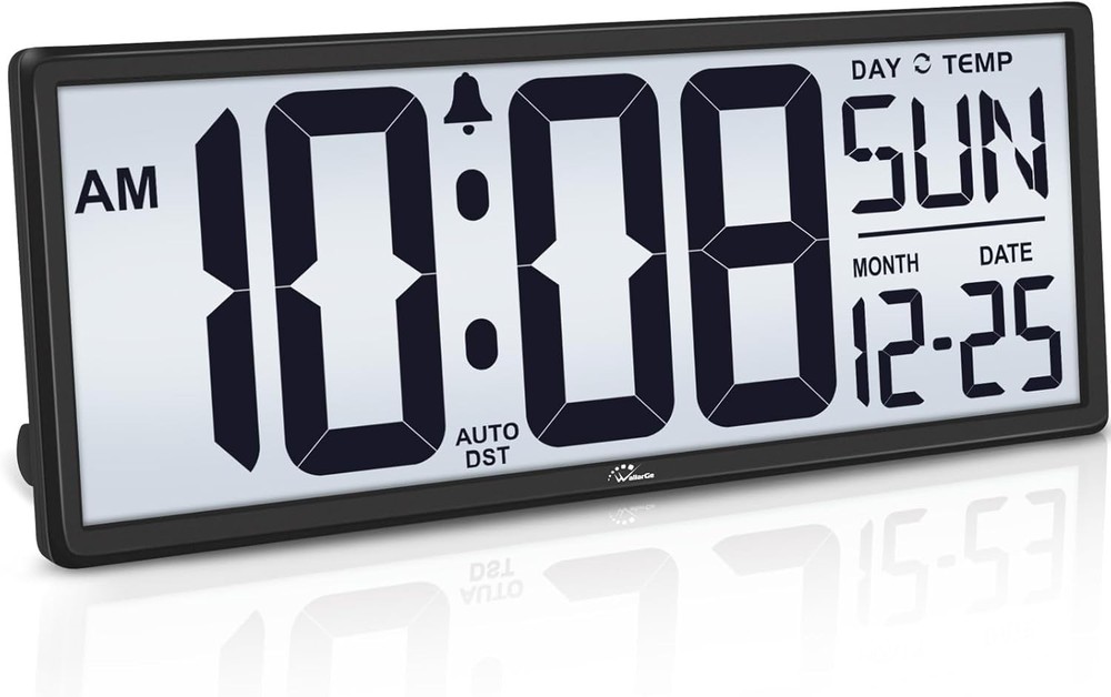 WallarGe 14.5″ Large Digital Wall Clock with Backlight, Date, Day & Temperature
