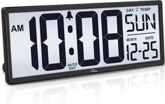 WallarGe 14.5″ Large Digital Wall Clock with Backlight, Date, Day & Temperature