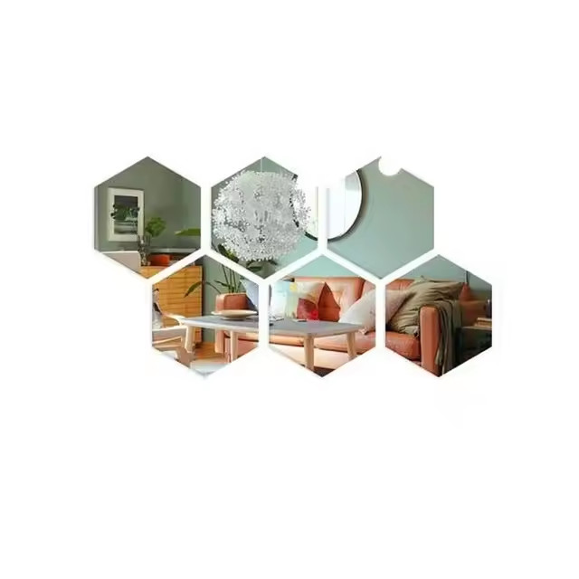 Hexagon Acrylic 3D Mirror Wall Stickers Self Adhesive Wall Decor Tiles Modern DI