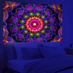 UV Reactive Mandala Tapestry Blacklight Trippy Boho Wall Decor 60×50 Inch