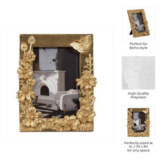 4 In. X 6 In. Gold Resin Spring Time Photo Frame with Butterfly Accent