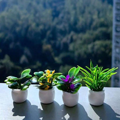 4pcs Mini Potted Plants Statue Tiny Artificial Plant Bonsai for Miniature Garden