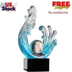 Light Blue Abstract Resin Wave Sculpture for Home & Office Decor