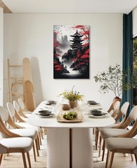 Japanese Wall Art Asian Landscape Canvas Prints Red and Black Cherry Blossom …