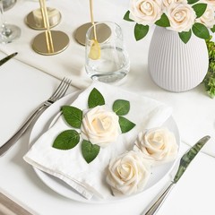 Lifelike Cream Artificial Roses – 50 Bulk Foam Flowers for All Occasions