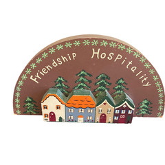 Vintage Friendship Hospitality Wooden Wall Plaque Folk Art Cottage Village Sign