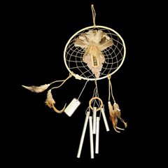 Native American Style Dream Catcher Wall Hanging Feathers & Beads 10″ Decor