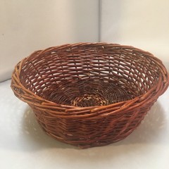 Round Wicker Basket Unisex Small Brown Rustic Grapevine Weave 9in Cottagecore