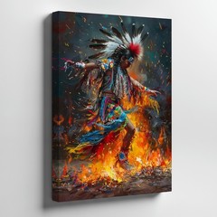 Native American Dancer With Vibrant Feathers And Traditional Attire Canvas Art
