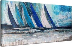 Waterproof Nautical Blue Sailboat Wall Art – Perfect for Any Room 40×20