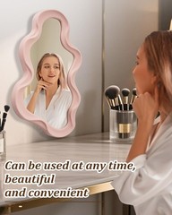 Funky Wavy Mirror 16″x10″ Pink Irregular Wall Hanging Mirror Special-Shaped V