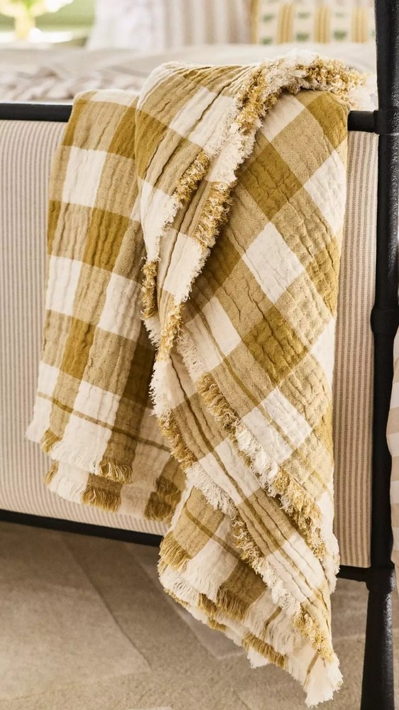 Anthropologie Ana Cotton Gauze Woven Throw Blanket 50×70 Cozy Neutral Boho NEW