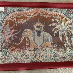 Vtg Bombay Company Elephant Tapestry 39” L x 24” W w/Wooden Rods Ready to Hang