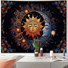 Boho Hippie Tapestry Wall Hanging for Bedroom Aesthetic, Bohemian Mandala Sun an