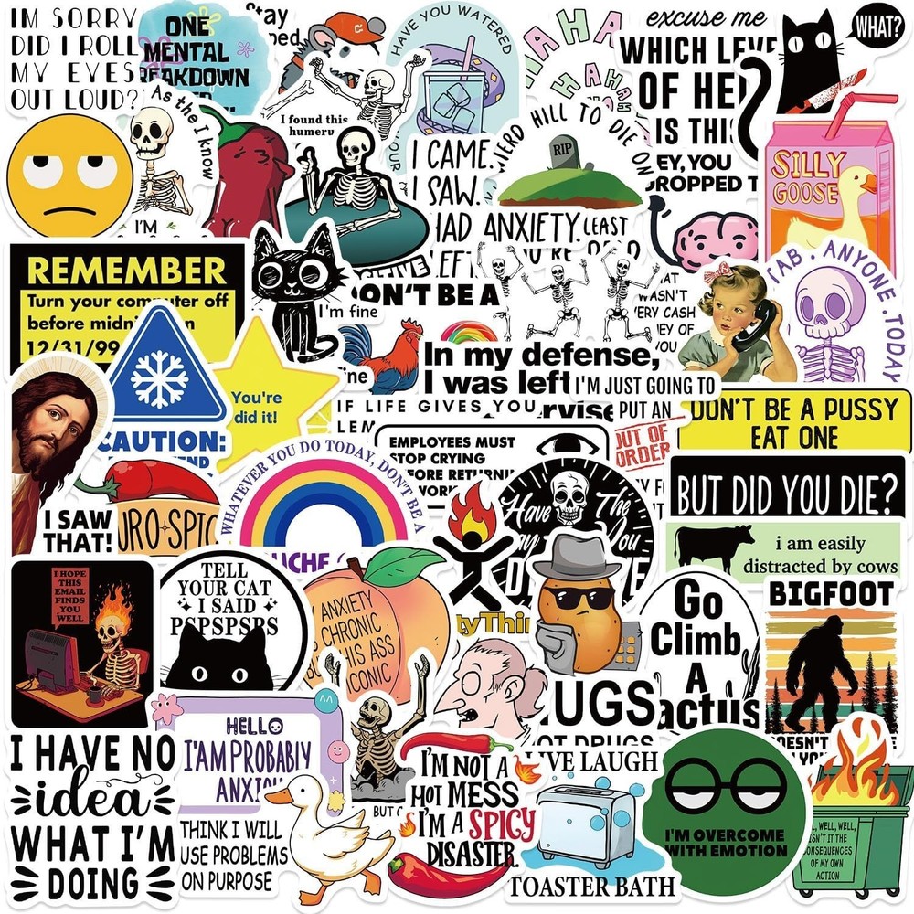 50PCS Funny Meme Stickers Adult Sarcastic Waterproof Vinyl Laptop Decals