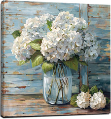 Modern Floral Wall Decor Bathroom Wall Art White Hydrangea Picture Canvas Print