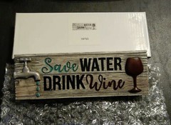 Spoontiques 3”x 8” Resin Sign ~ SAVE WATER DRINK WINE ~ New in Box!
