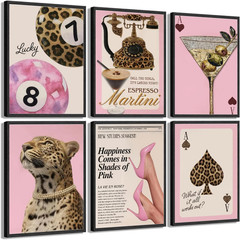 6Pcs Trendy Pink Leopard Wall Art Vintage Preppy Posters Prints Y2K Luxury