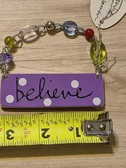 SMALL, CERAMIC «BELIEVE» WALL PLAQUE With BEADED WIRE Sandra Magsamen Cute