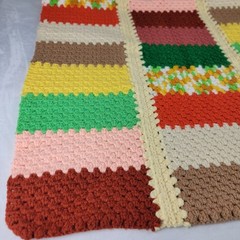 Vintage 60/70’s Retro Multicolored Granny Crochet Colorblock Quilt Throw Afghan