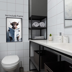 Funny Highland Cow Wall Art Canvas Bathroom Picture, Humor Animals Bathroom Artw