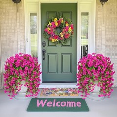 2PCS Artificial Hanging Flowers UV Resistant Faux Petunia Outdoor Porch Patio