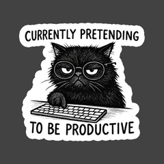 Cat Sticker Vinyl Decal Pretending To Be Productive Funny Work Meme