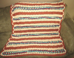 VTG Crochet Afghan Lap Granny Blanket Throw Stripes Handmade Multicolor 43 x 42