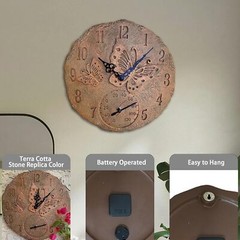 Hanging Wall Clock, Includes a Thermometer, Ideal for Indoor and Outdoor Use, Wo