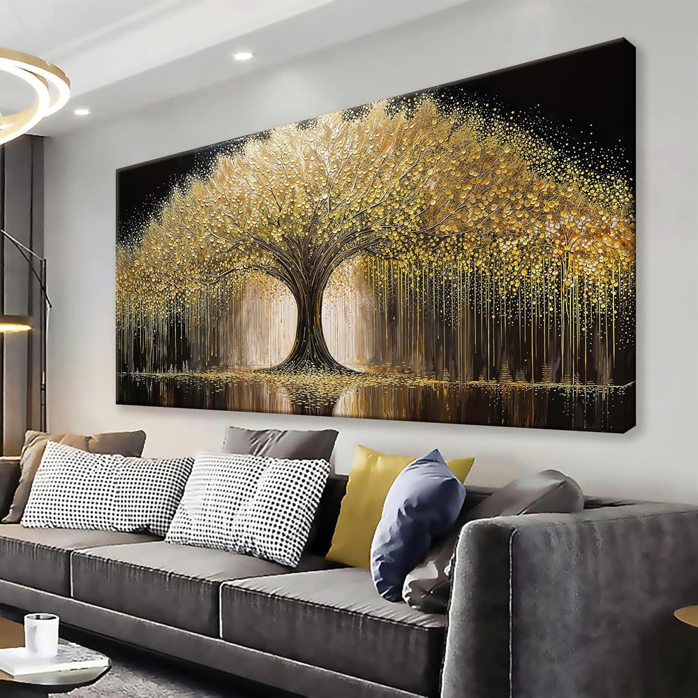 Golden Tree of Life Canvas Wall Art – Modern Decor for Any Room – 20×40 Inch