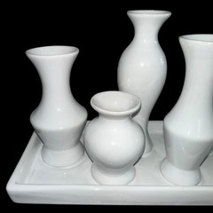 7 Bud Vases Attached Together On The Base, Ceramic Unique Art Deco White