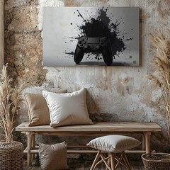 Minimalist Grunge Gaming Controller Canvas Black On White Urban Wall Art When