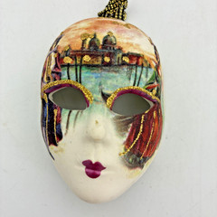 Pair Mini Venetian Masks Signed Venezia Wall Decor Carnival Italy Souvenir