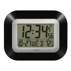 7 In. H Digital Atomic Black Wall Clock with Indoor Temperature