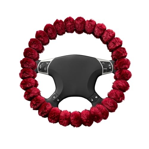 Fluffy Car Steering Wheel Cover, 14.5-15 Inches Anti-Slip Plush Fuzzy Red