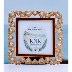 Heart Rhinestone Picture Frame Unisex 3×3 Gold Red Romantic Ornate Coastal Glam