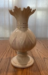 Belleek Irish Porcelain Lotus Blossom Spill Vase Pink Highlights Gold Trim 8”