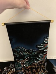 Vintage Velvet Wall Hanging Painted Tiger & Deer Excellent Set 2