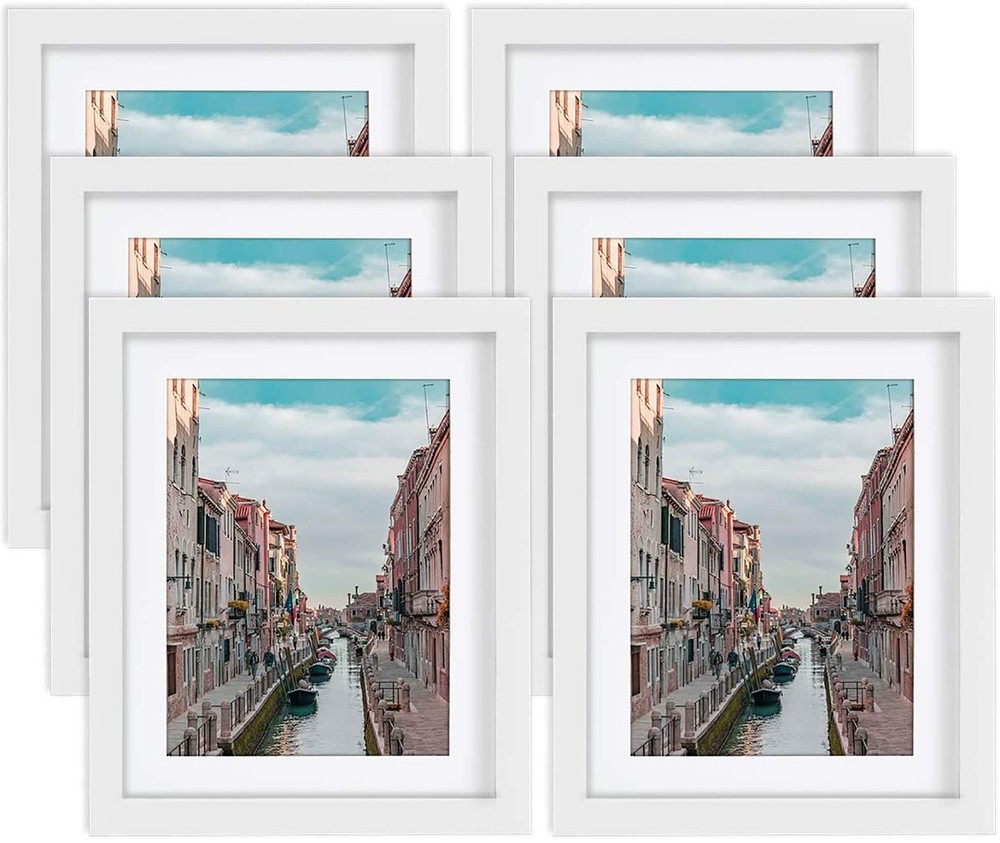 8×10 White Picture Frames Nature Solid Wood 6 Pack for Wall Mounting and Tabl…