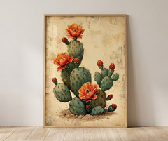 Vintage Prickly Pear Cactus Poster Desert Botanical Wall Art Southwestern Print