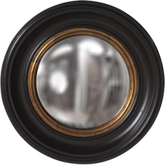 Albert 21″ Round Hanging Convex Wall Mirror with Black Lacquer & Gold Leaf