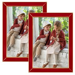 2 Pack 5×7 Red Enamel Gold Metal Edge Picture Frames Easel Velvet Tabletop Decor
