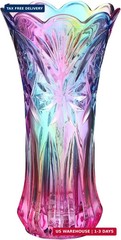 Rainbow Glass Vase Wide Mouth Colorful Flower Vase for Table Bookshelf Decor