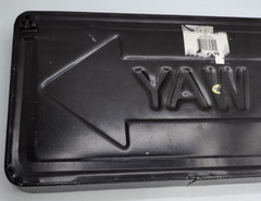 One way metal sign 16 inch long and 1 inch deep with hangers on back.