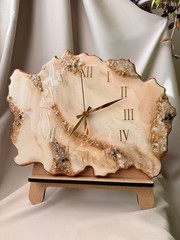 Modern Geode Wall Clock 30×40 cm – Handmade Resin Clock, Warm Beige Gold Agate