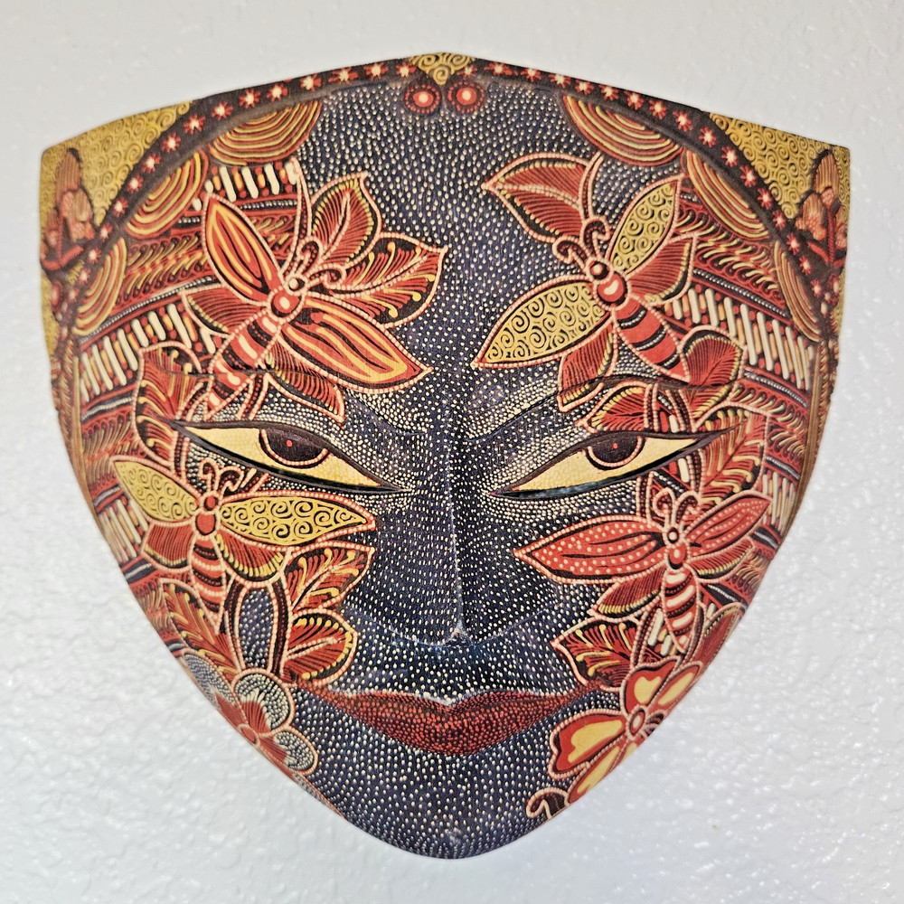 Batik Mask Carved Wood Butterflies Java Bali Indonesia 11 in US Seller Red Blue